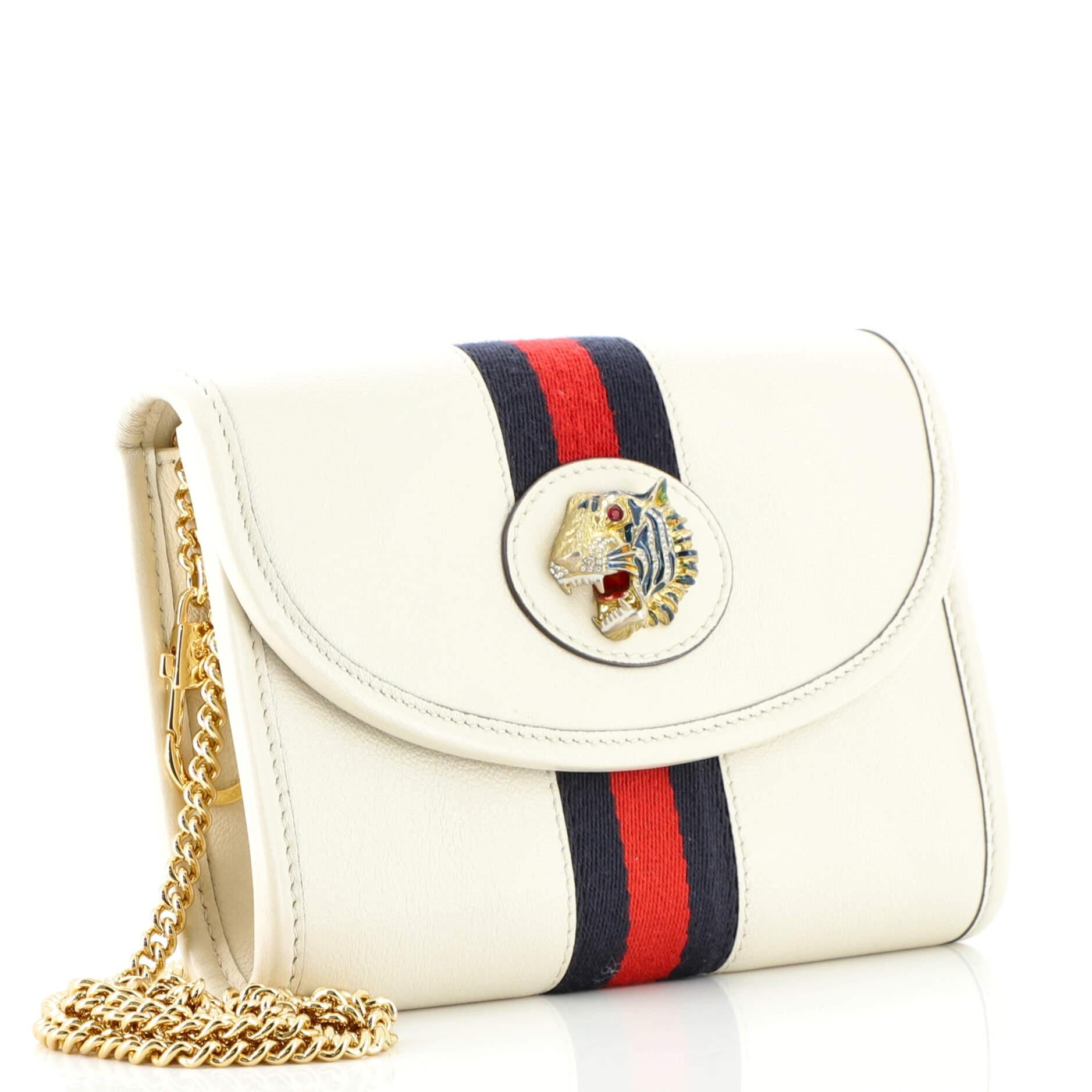 Beige Gucci Rajah Web Chain Shoulder Bag Leather Mini