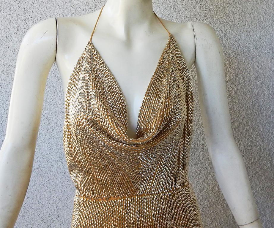 Women's Gucci Rare 2006 Runway Shimmery Gold Beaded Gown For Sale