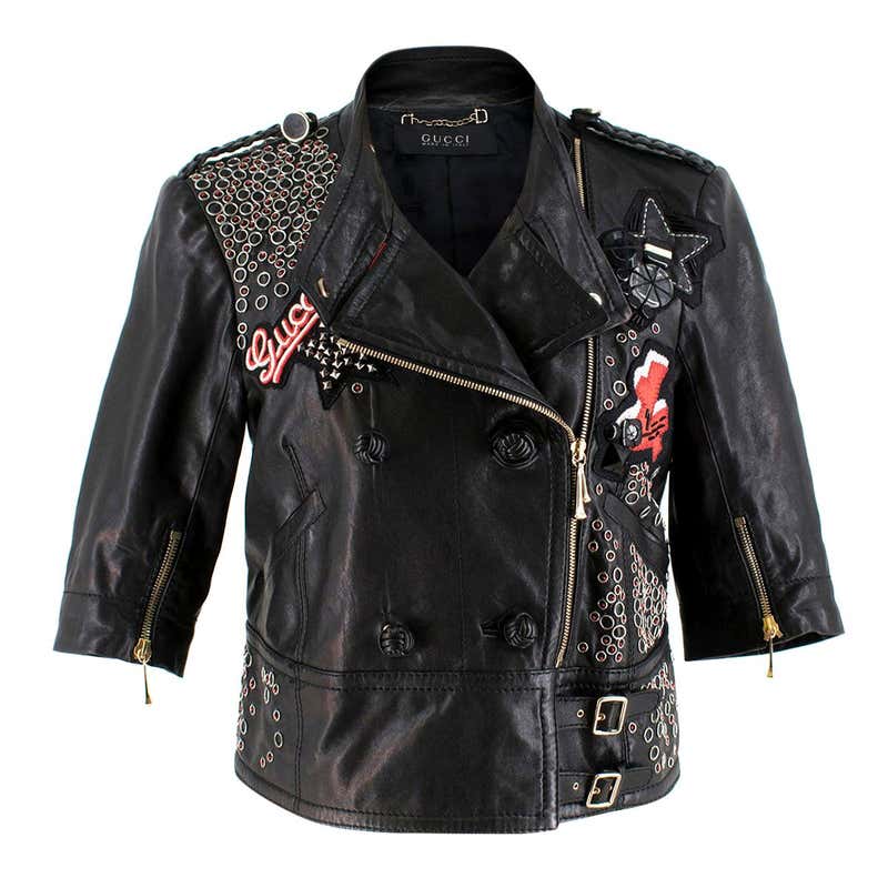 Gucci Rare Black Eyelet and Patch Embellished Leather Jacket. at ...