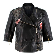 Gucci Rare Black Eyelet & Patch Embellished Leather Jacket. 