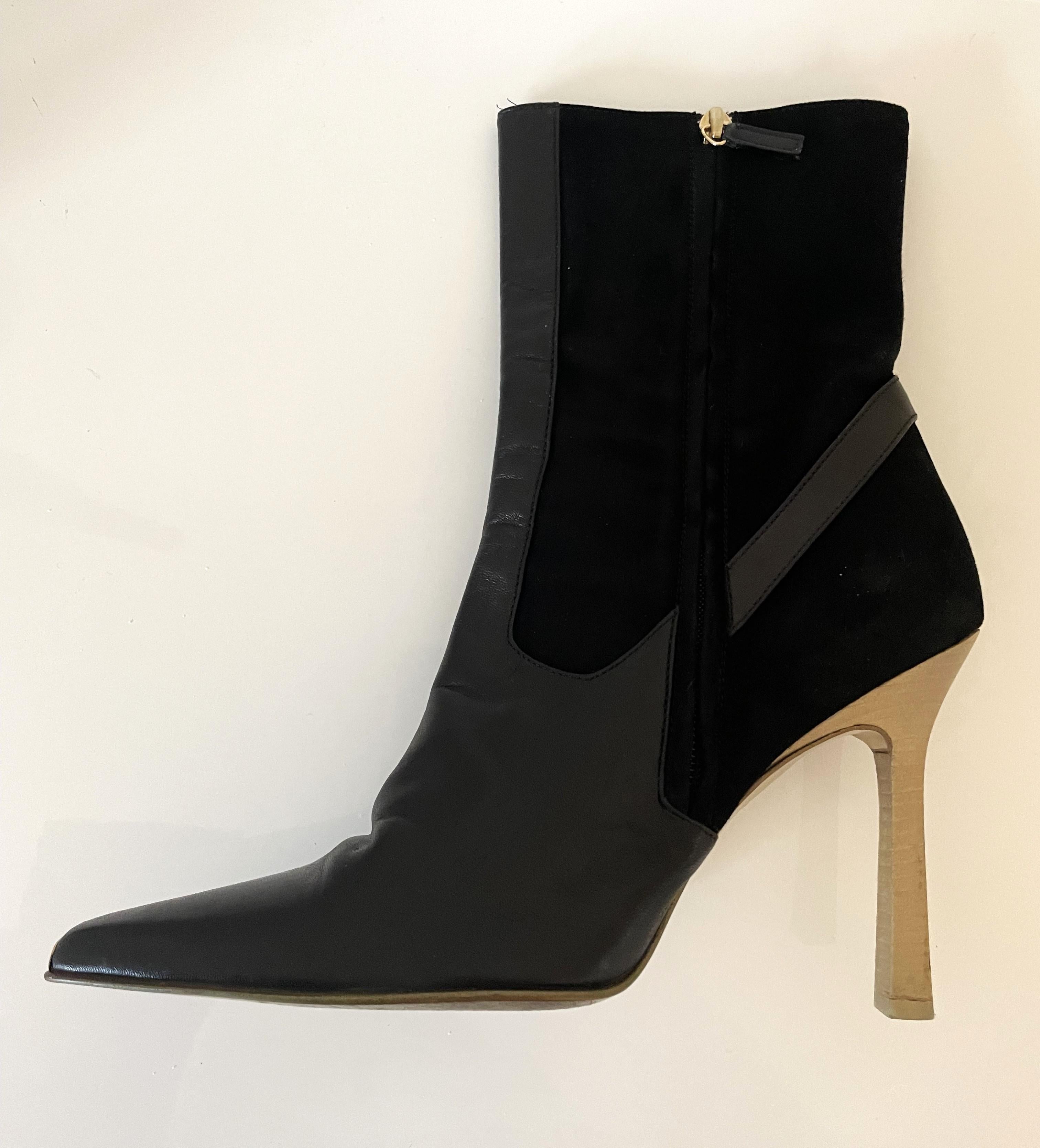 Gucci Rare Black Suede Leather High Heel Ankle Boots Gold Metal Panther For Sale 3