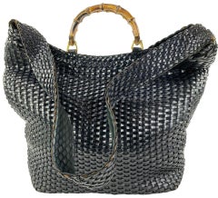 Vintage Gucci Rare Black Woven Bamboo Convertible Shoulder Bag 34GGL1125