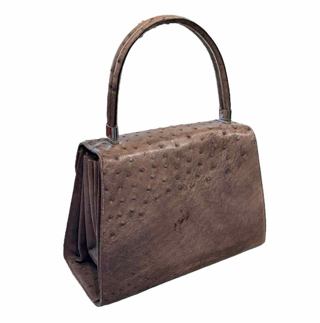 Gray Gucci Rare Brow Ostrich Kelly Handbag For Sale