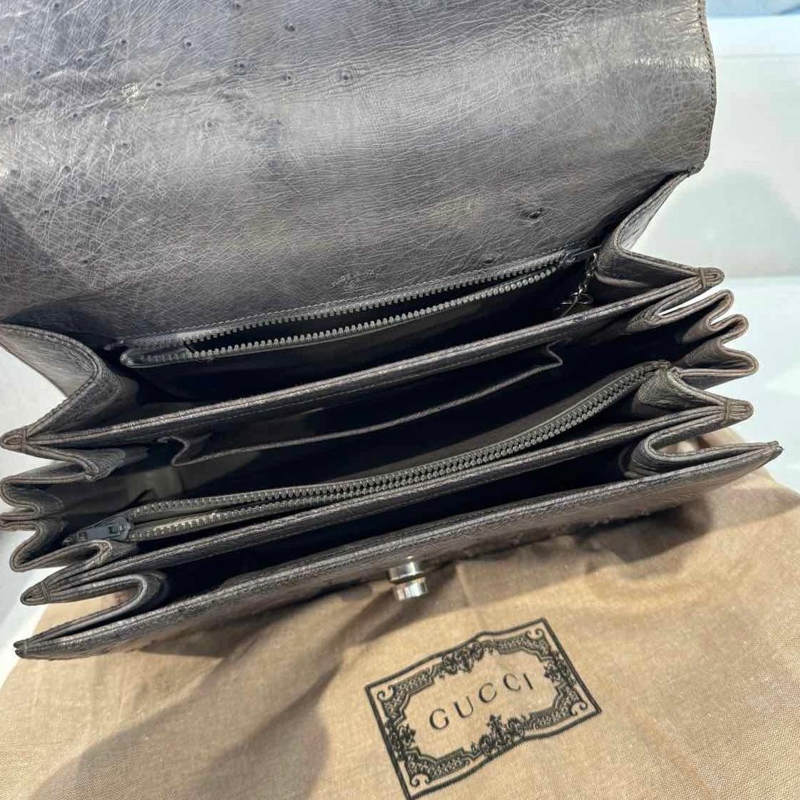 Gucci Rare Brow Ostrich Kelly Handbag For Sale 1