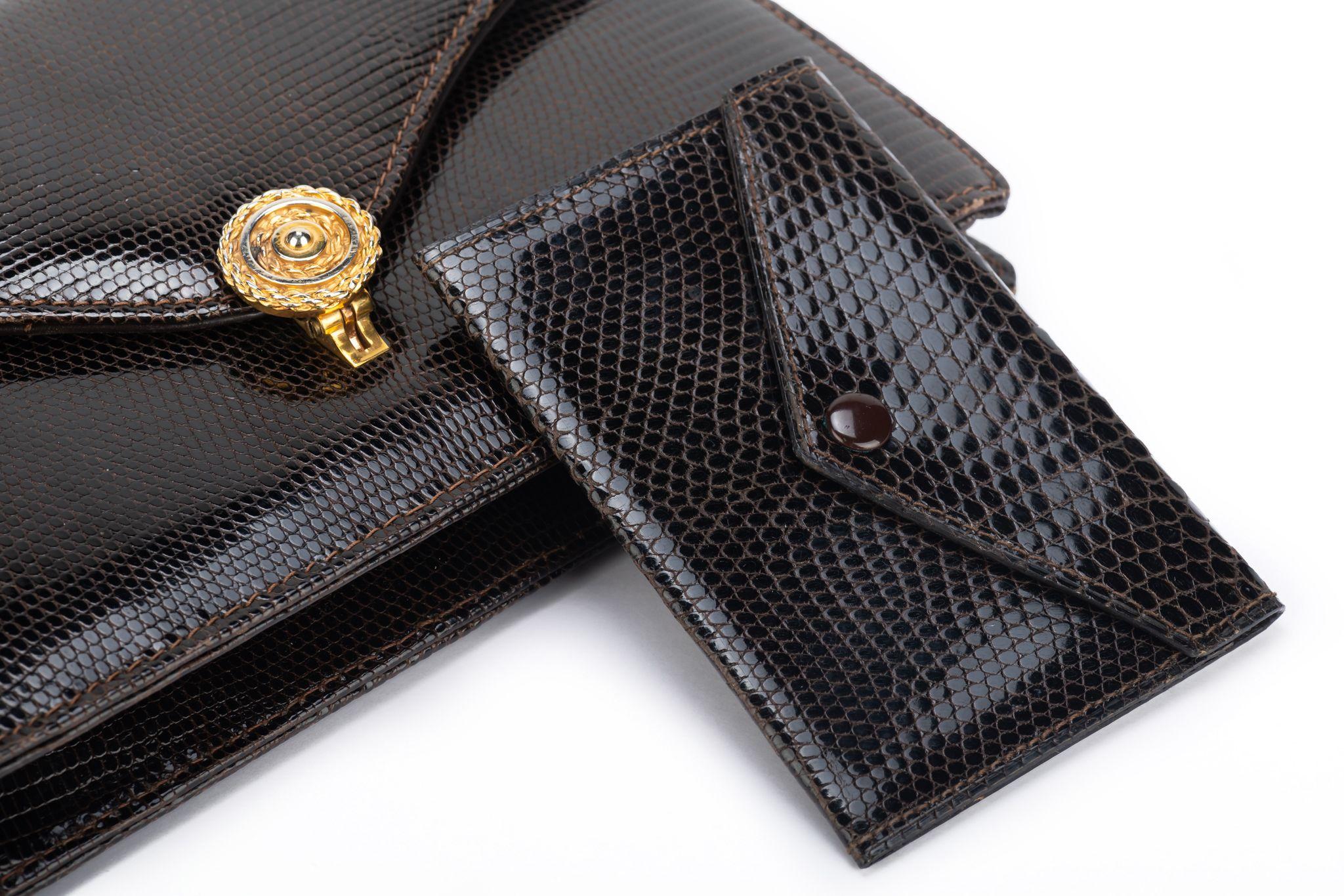 Women's Gucci Rare Brown Lizard Clutch & Wallet For Sale