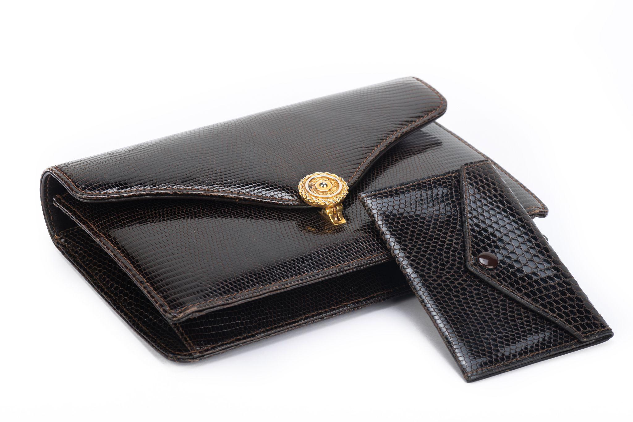 Gucci Rare Brown Lizard Clutch & Wallet For Sale 1