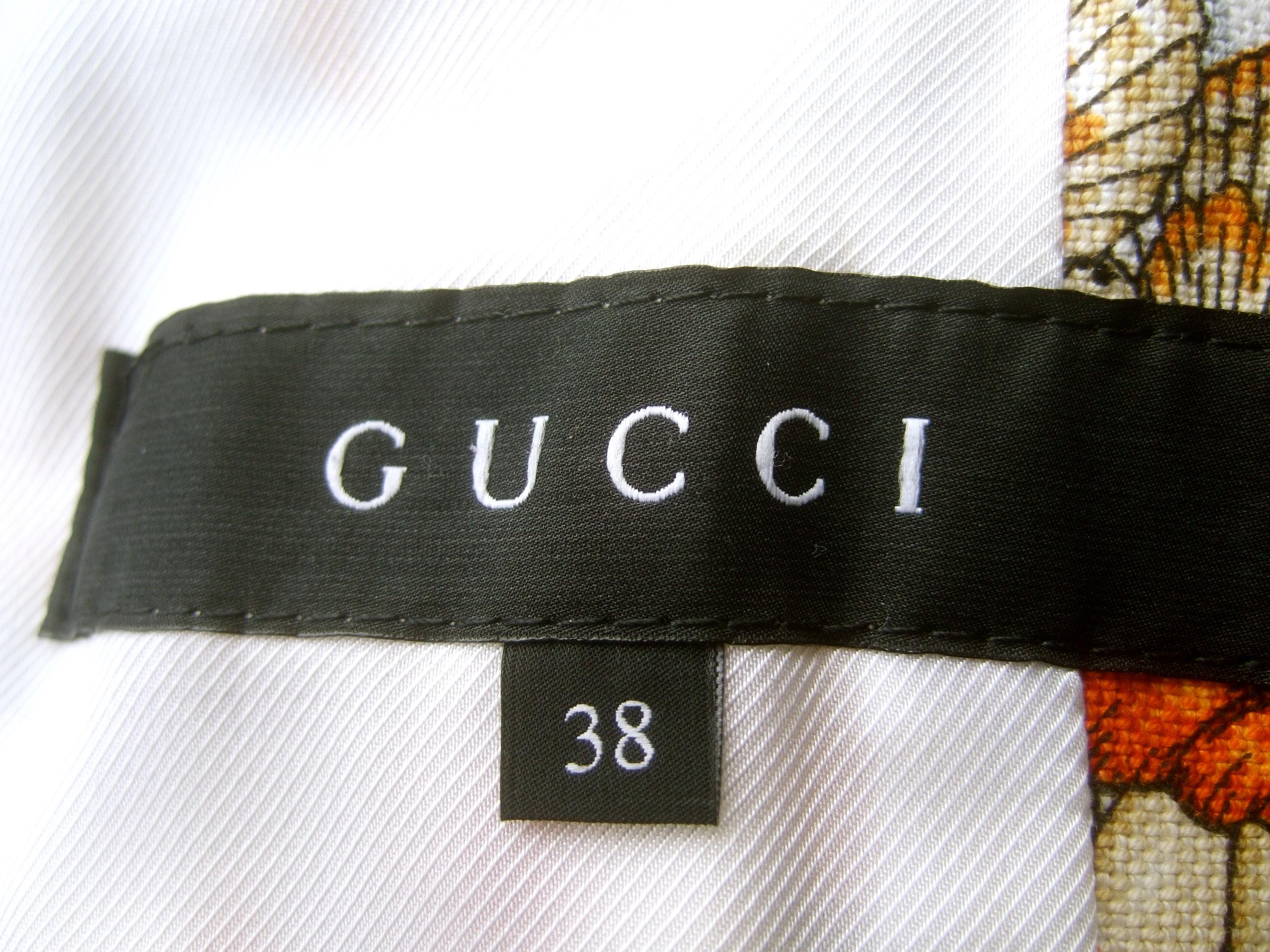 Gucci Rare veste Sea Life en coton et bordure en cuir, taille 38 vers 1990 en vente 15