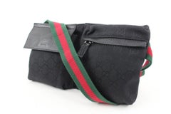 Gucci Rare Discontinued Black Monogram GG Web Belt Bag Fanny Pack 22g131s