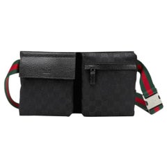 Used Gucci Rare Discontinued Black Monogram GG Web Belt Bag Fanny Pack 22g131s