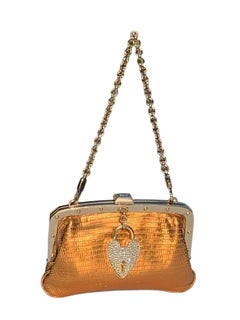 Gucci Rare Metallic Lizard Swarovski Crystal Heart Lock Evening Bag Minaudière