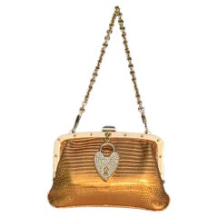 Gucci Rare Metallic Lizard Swarovski Crystal Heart Lock Evening Bag Minaudière