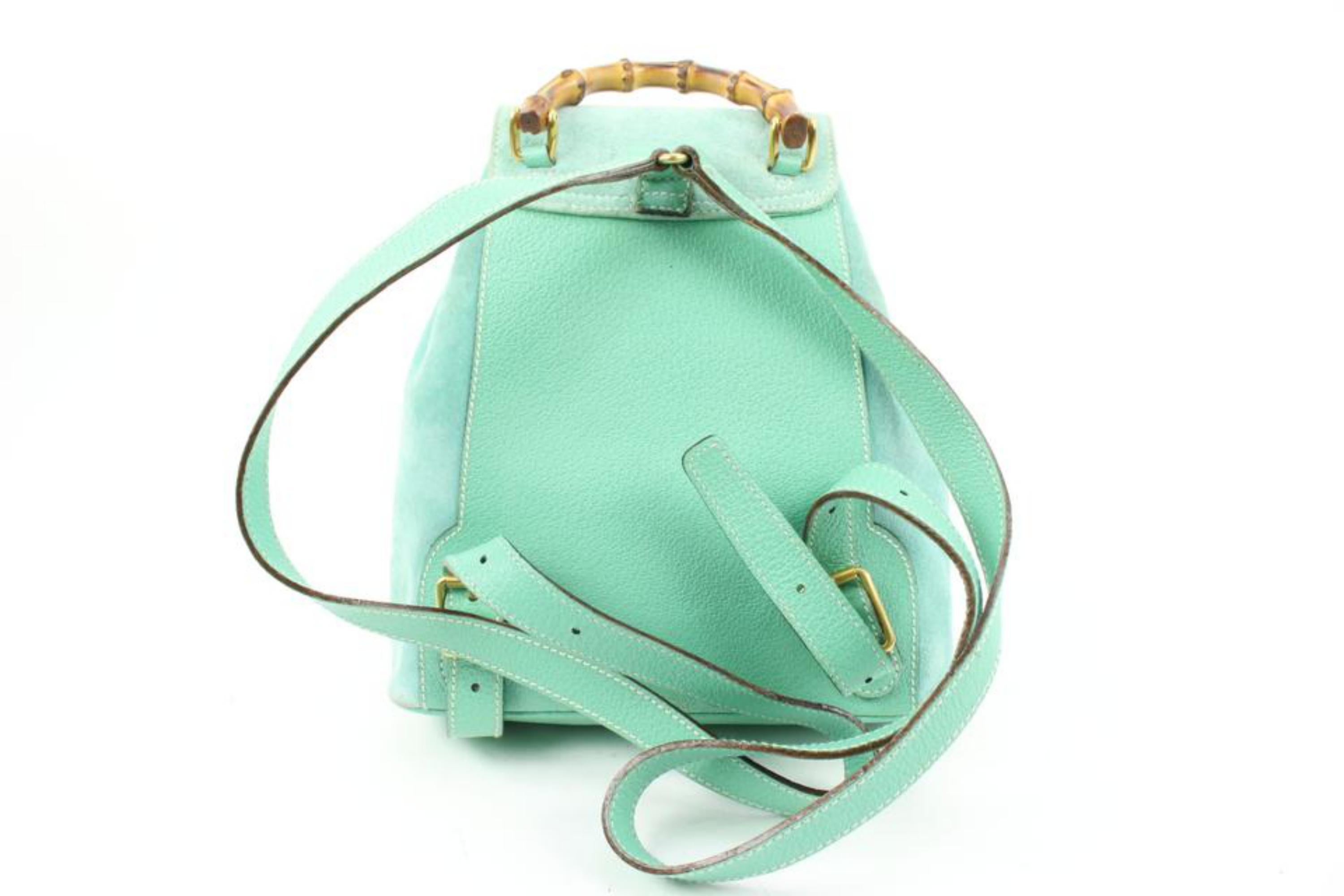 Gucci Rare Mint Green Suede Bamboo Mini Backpack 11g131s For Sale 3