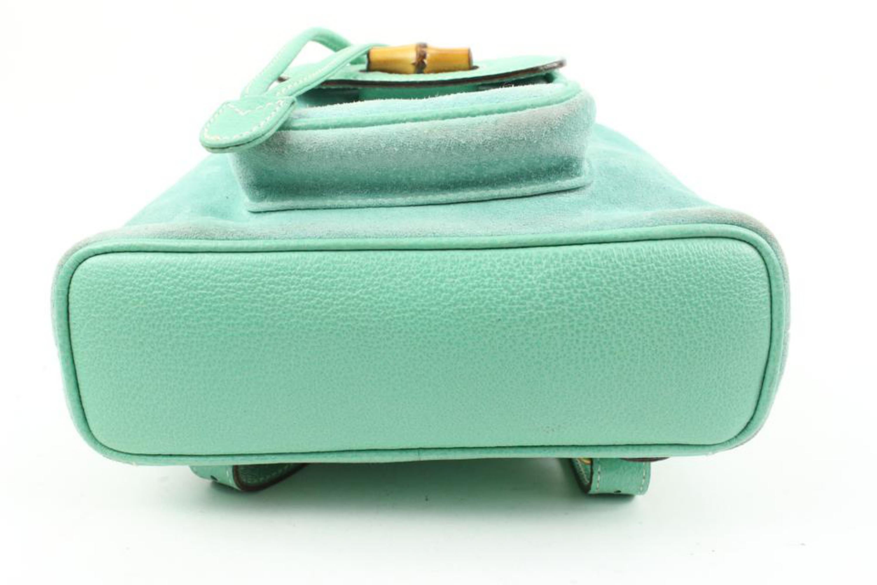Seltener Mintgrüner Mini-Rucksack aus Wildleder und Bambus von Gucci 11g131s im Angebot 3