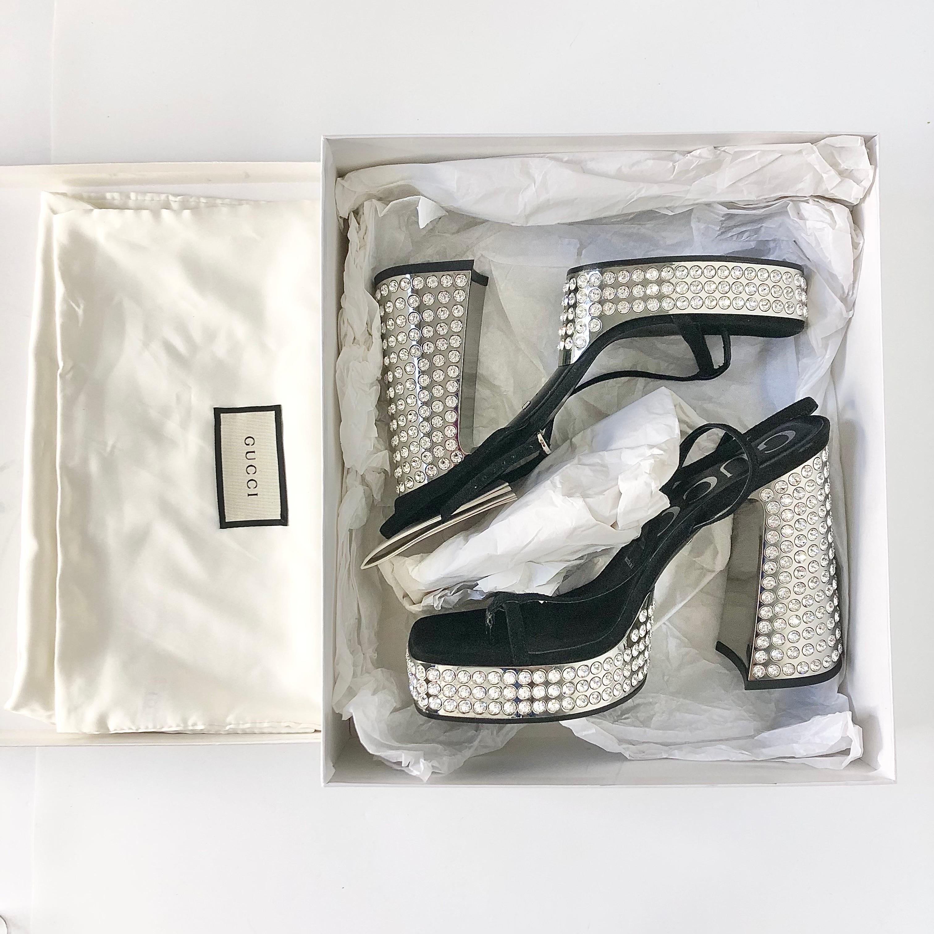 Gucci Rare Naimah Nero con Cristalli e Piattaforma Strappy 39 in vendita 6