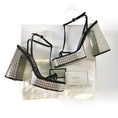 Gucci Rare Naimah Nero Crystal Embellished Platform Strappy Sandals 39