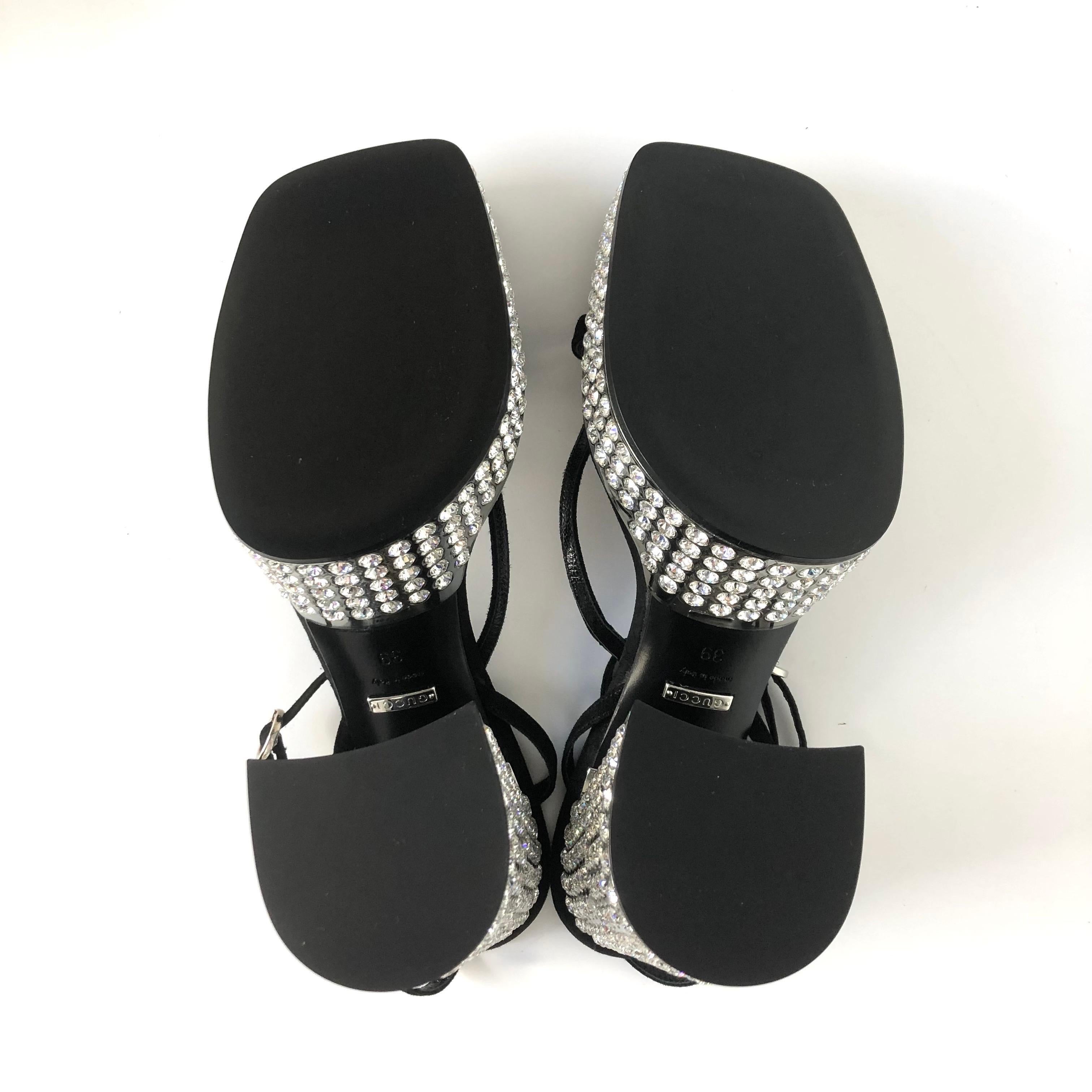 Gucci Rare Naimah Nero con Cristalli e Piattaforma Strappy 39 in vendita 4