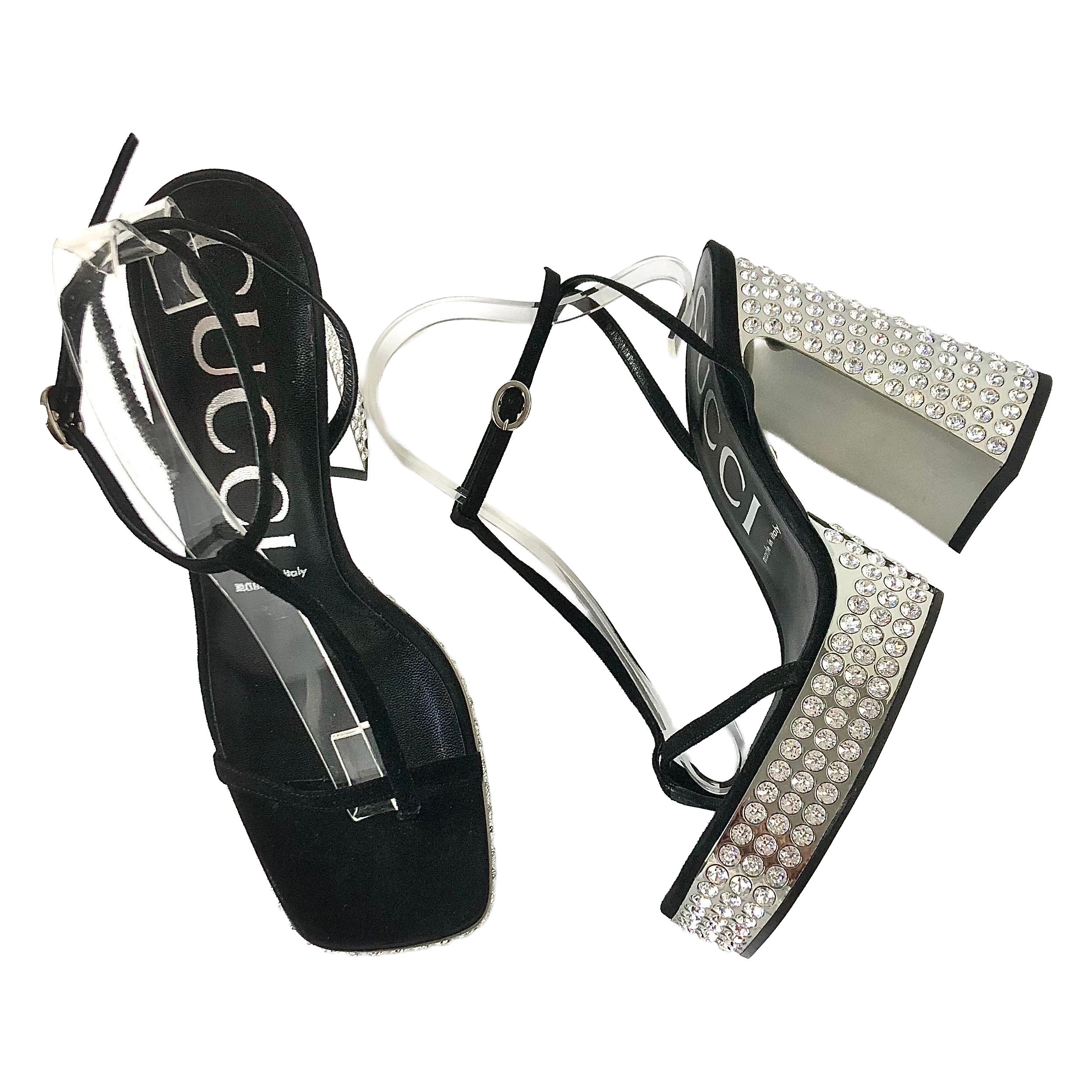 Gucci Rare Naimah Nero con Cristalli e Piattaforma Strappy 39 in vendita