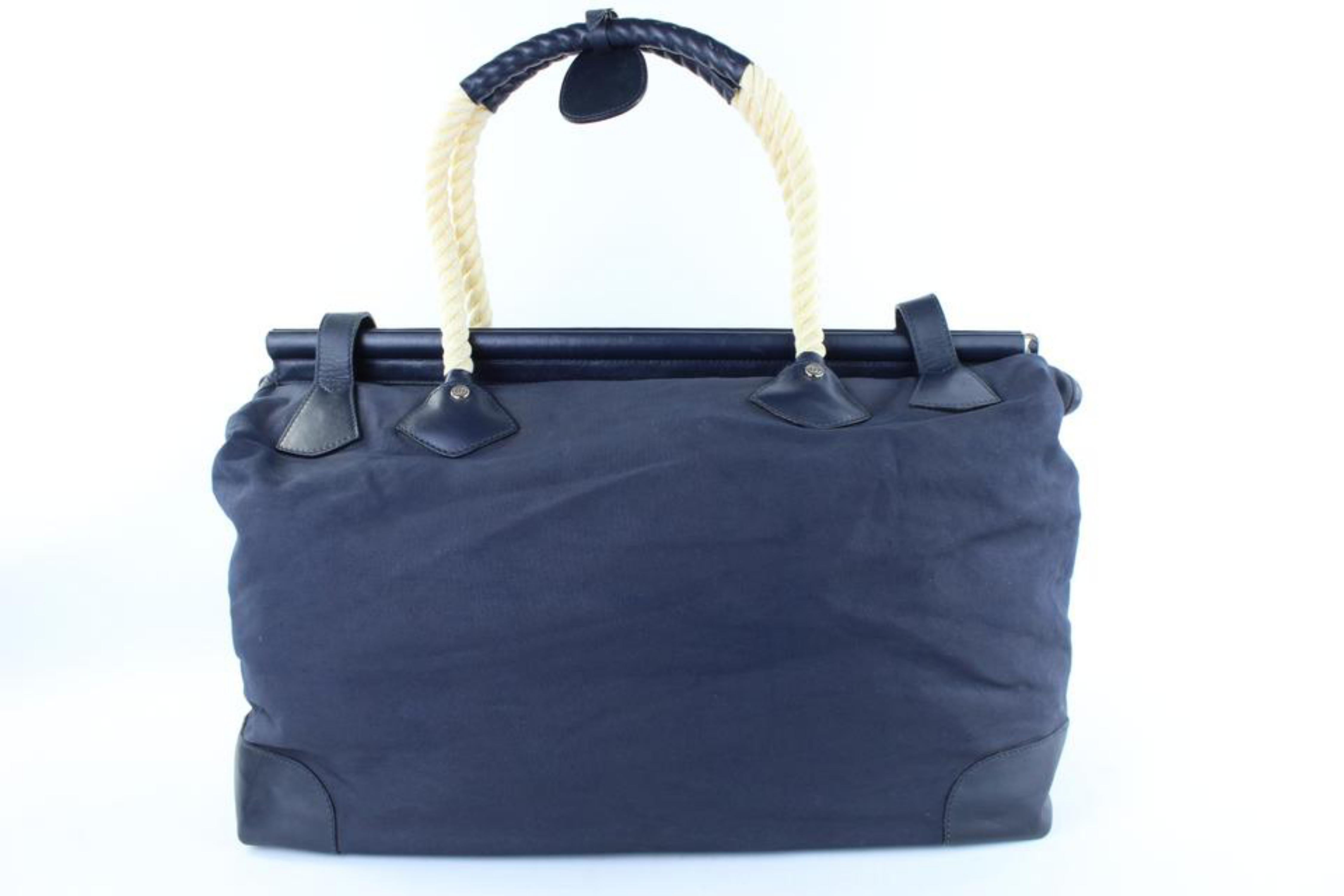 Gucci ( Rare ) Nautical Rope Duffle 222754 Navy Blue Canvas Weekend/Travel Bag 6