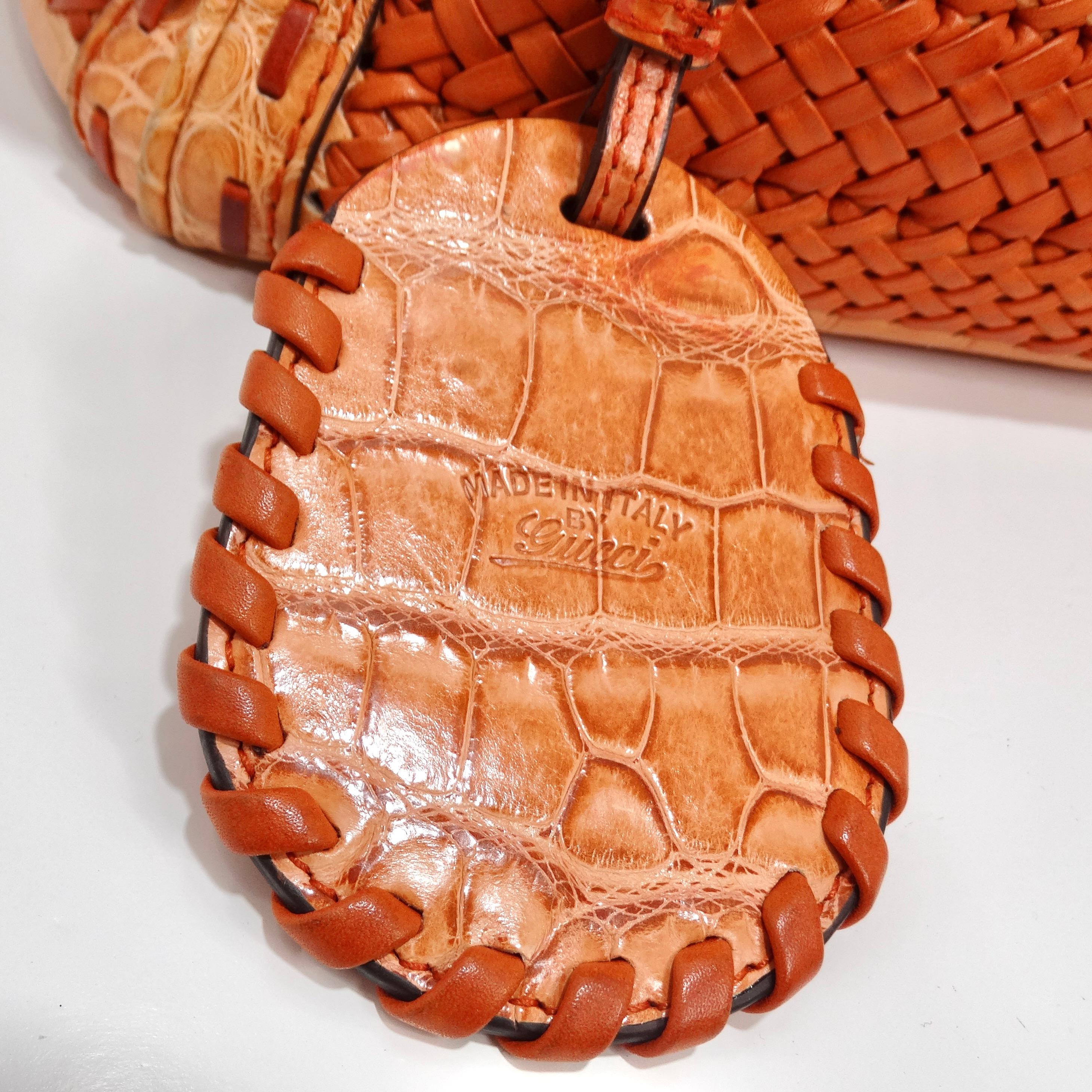 Gucci Rare Orange Crocodile Leather Woven Top Handle Bag In Excellent Condition For Sale In Scottsdale, AZ