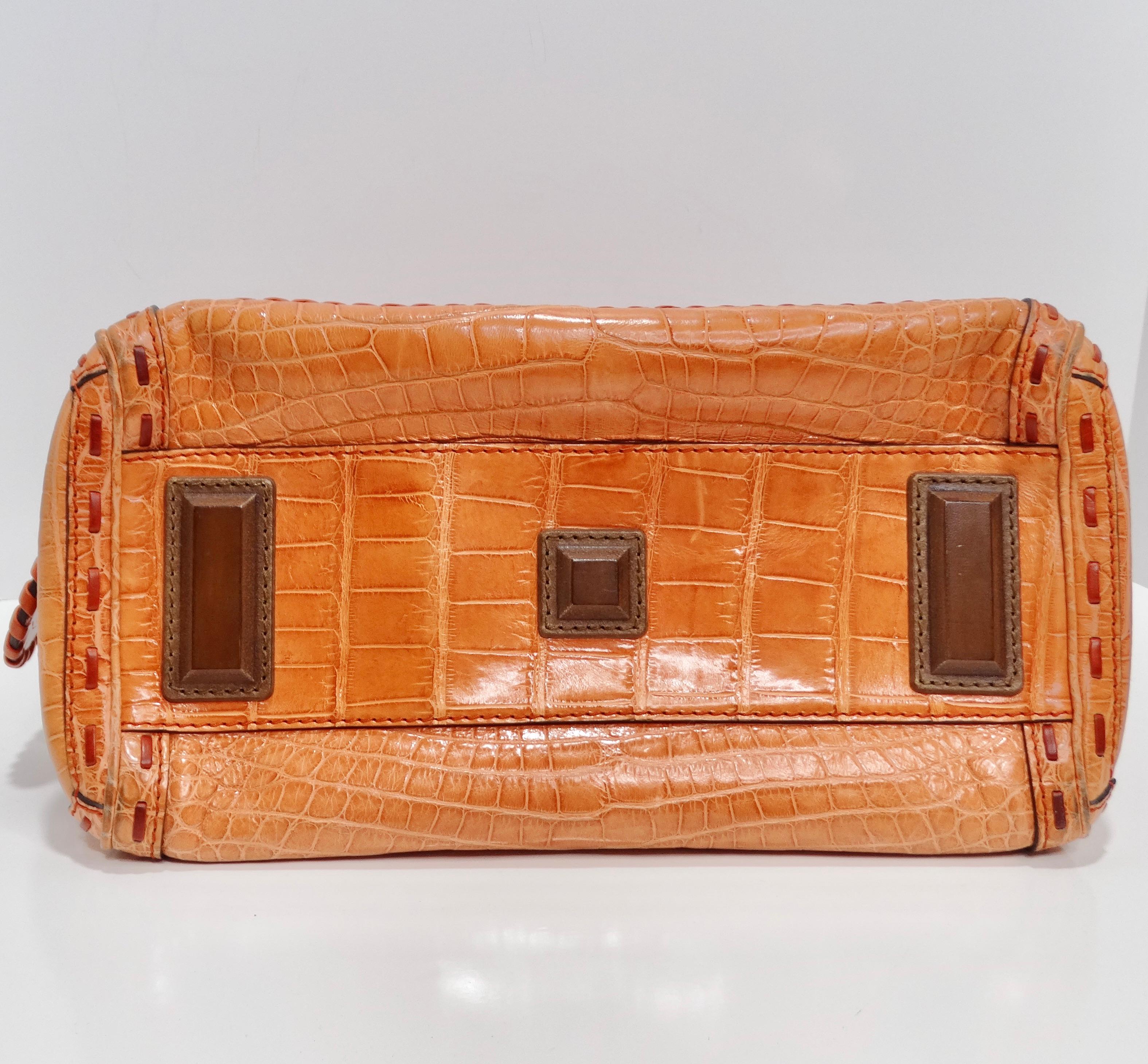Gucci Rare Orange Crocodile Leather Woven Top Handle Bag For Sale 4