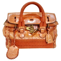 Vintage Gucci Rare Orange Crocodile Leather Woven Top Handle Bag