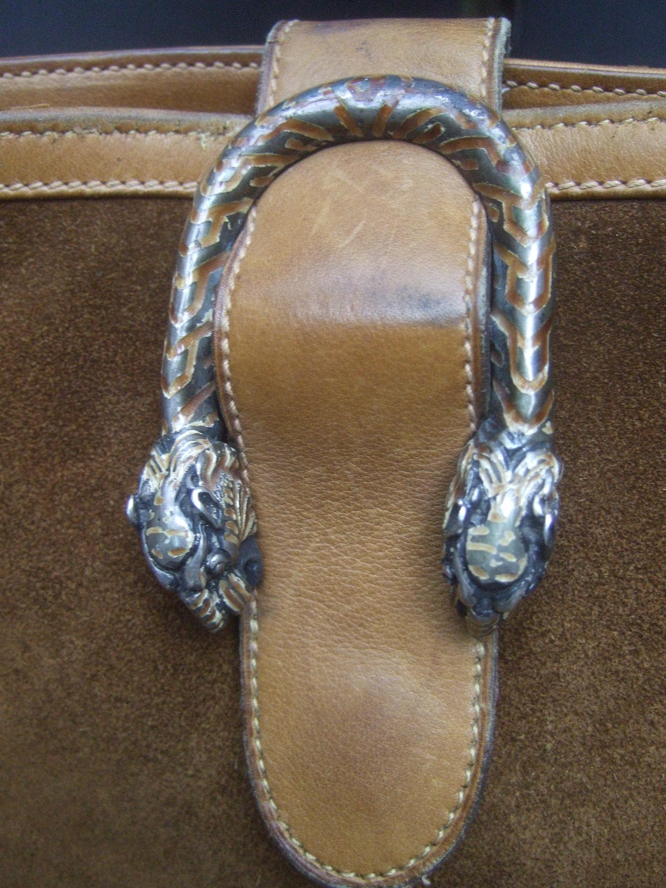 Gucci Rare Sterling Silver Tiger Emblem Suede Shoulder Bag c 1970s 2