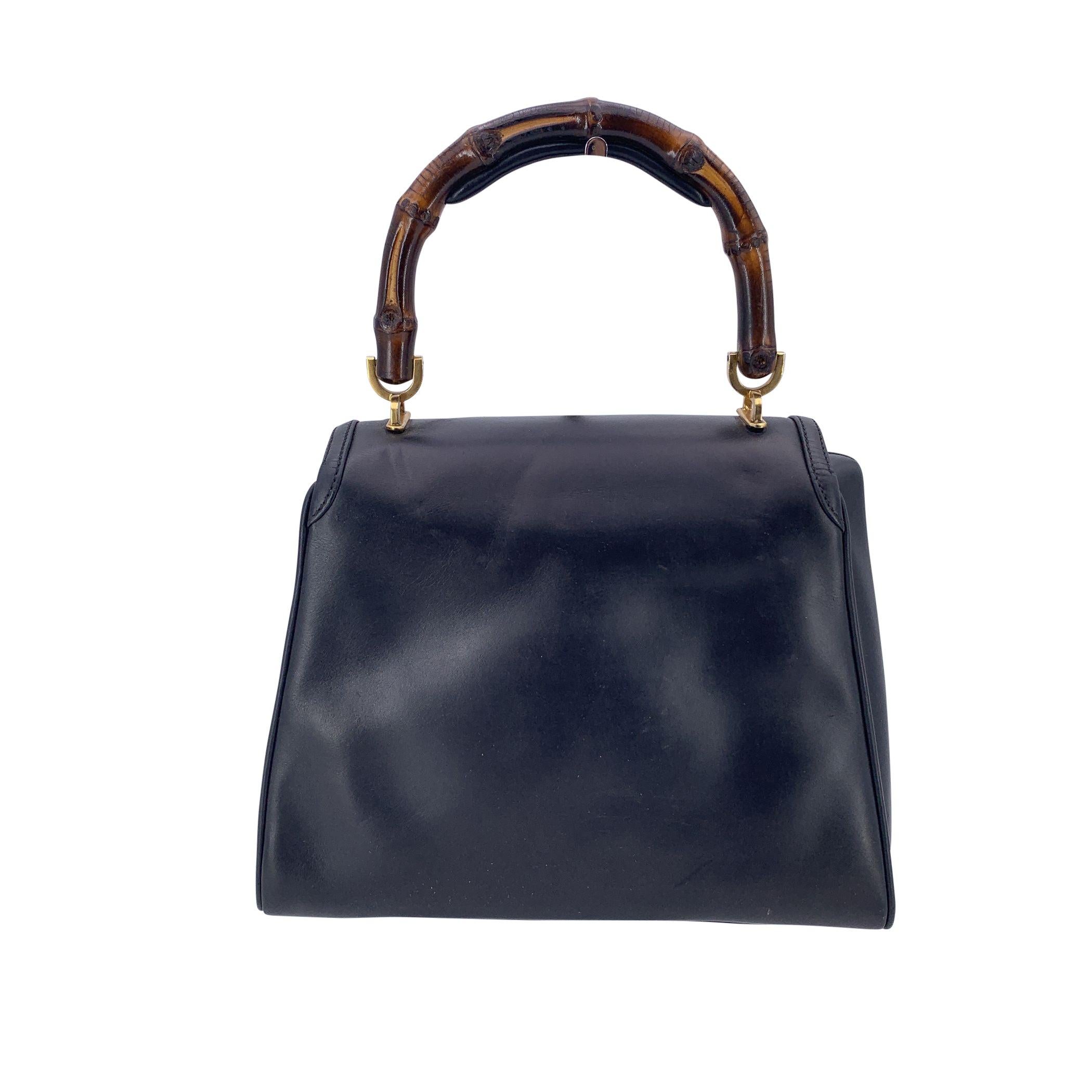 Gucci Rare Vintage Cuir Noir Bambou Top Handle Bag Handbag Bon état - En vente à Rome, Rome