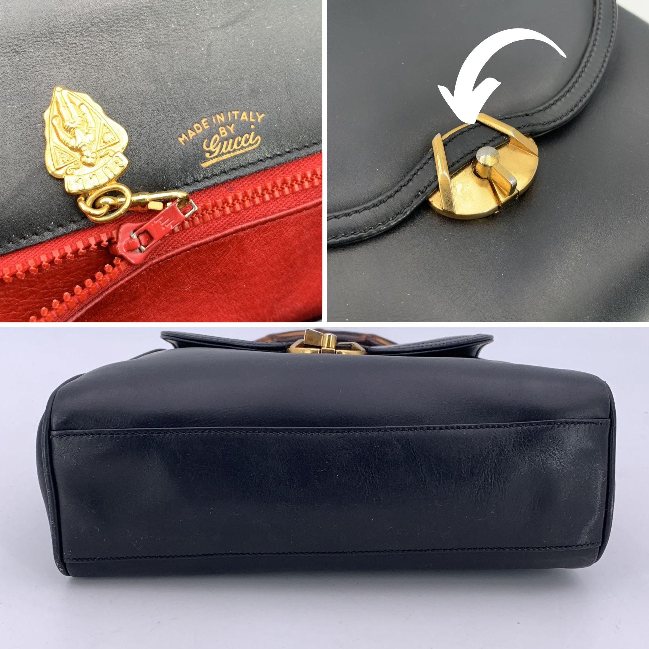 Gucci Rare Vintage Cuir Noir Bambou Top Handle Bag Handbag en vente 1