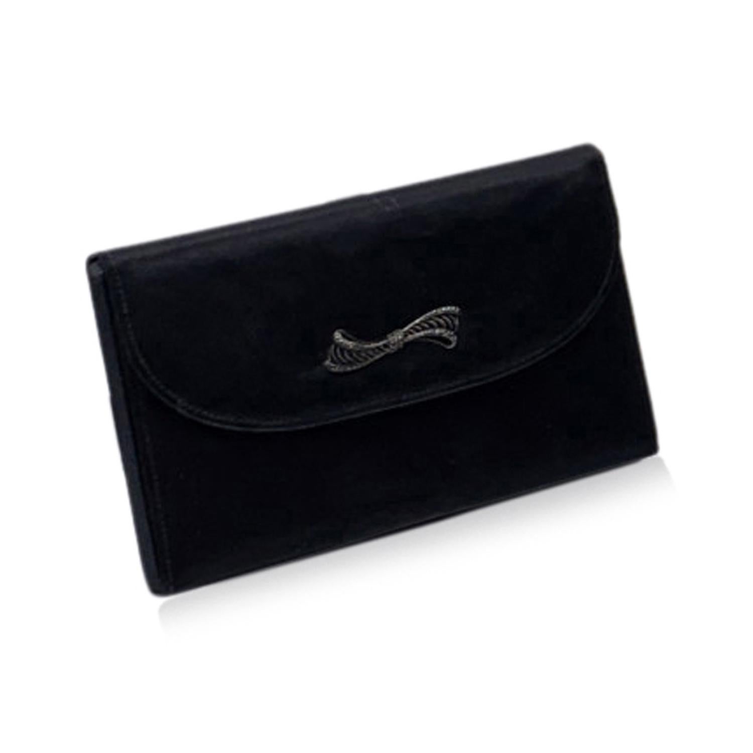 Gucci Rare Vintage Black Silk Minaudiere Vanity Case Evening Bag In Good Condition In Rome, Rome