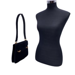 Gucci Rare Vintage Black Suede Horse Head Flap Shoulder Bag