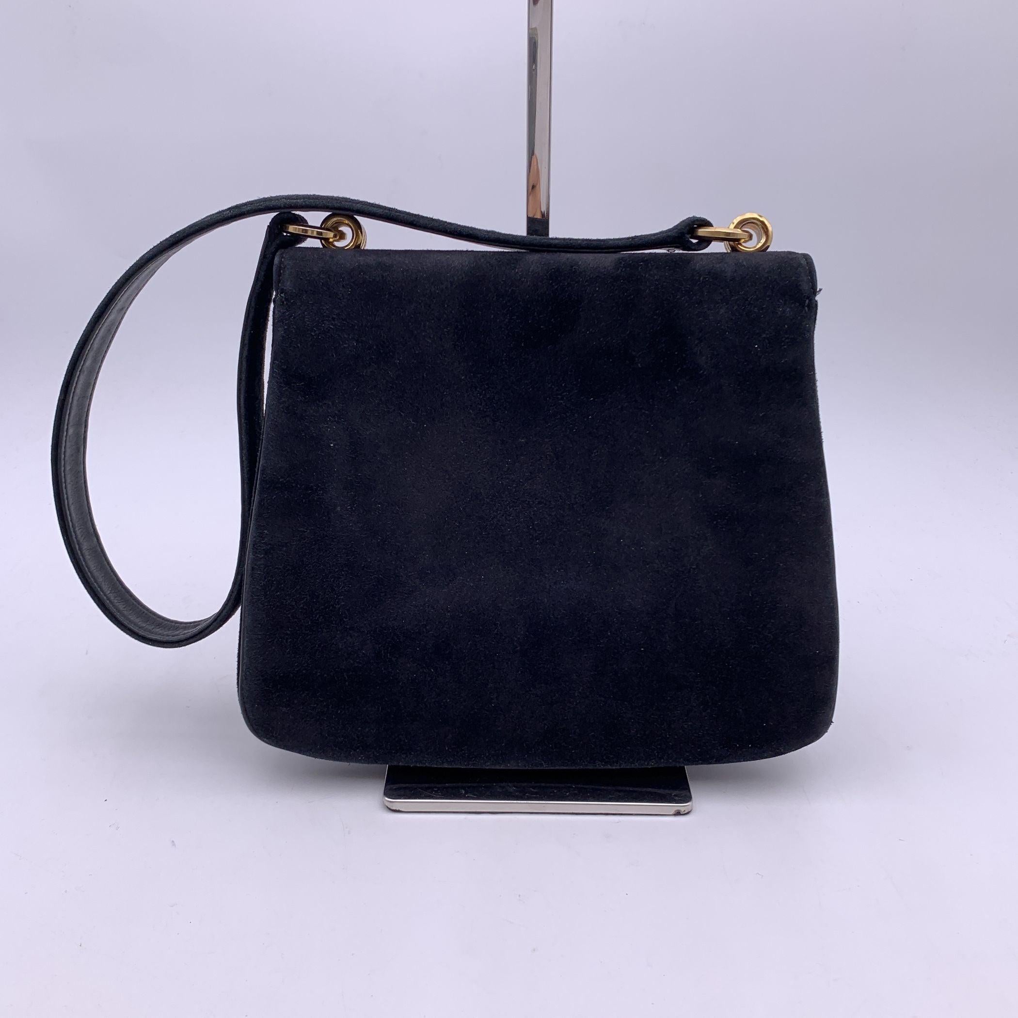 Gucci Rare Vintage Black Suede Horse Head Flap Shoulder Bag In Good Condition In Rome, Rome