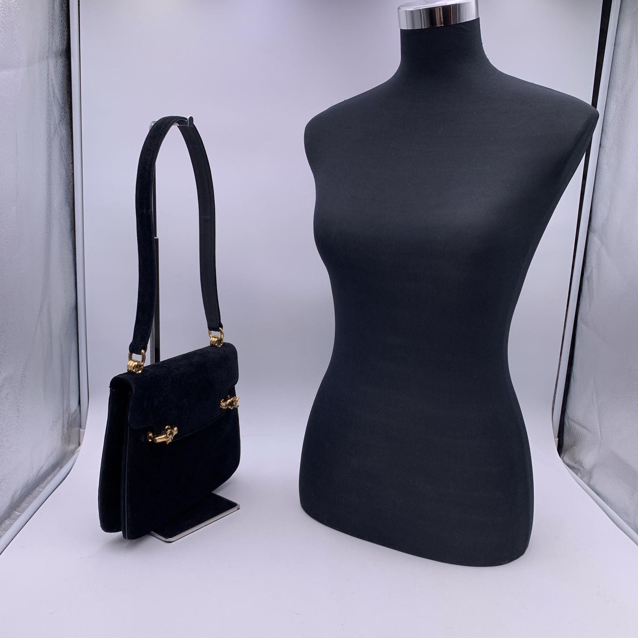 Gucci Rare Vintage Black Suede Horse Head Flap Shoulder Bag 4