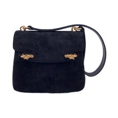 Gucci Rare Vintage Black Suede Horse Head Flap Shoulder Bag