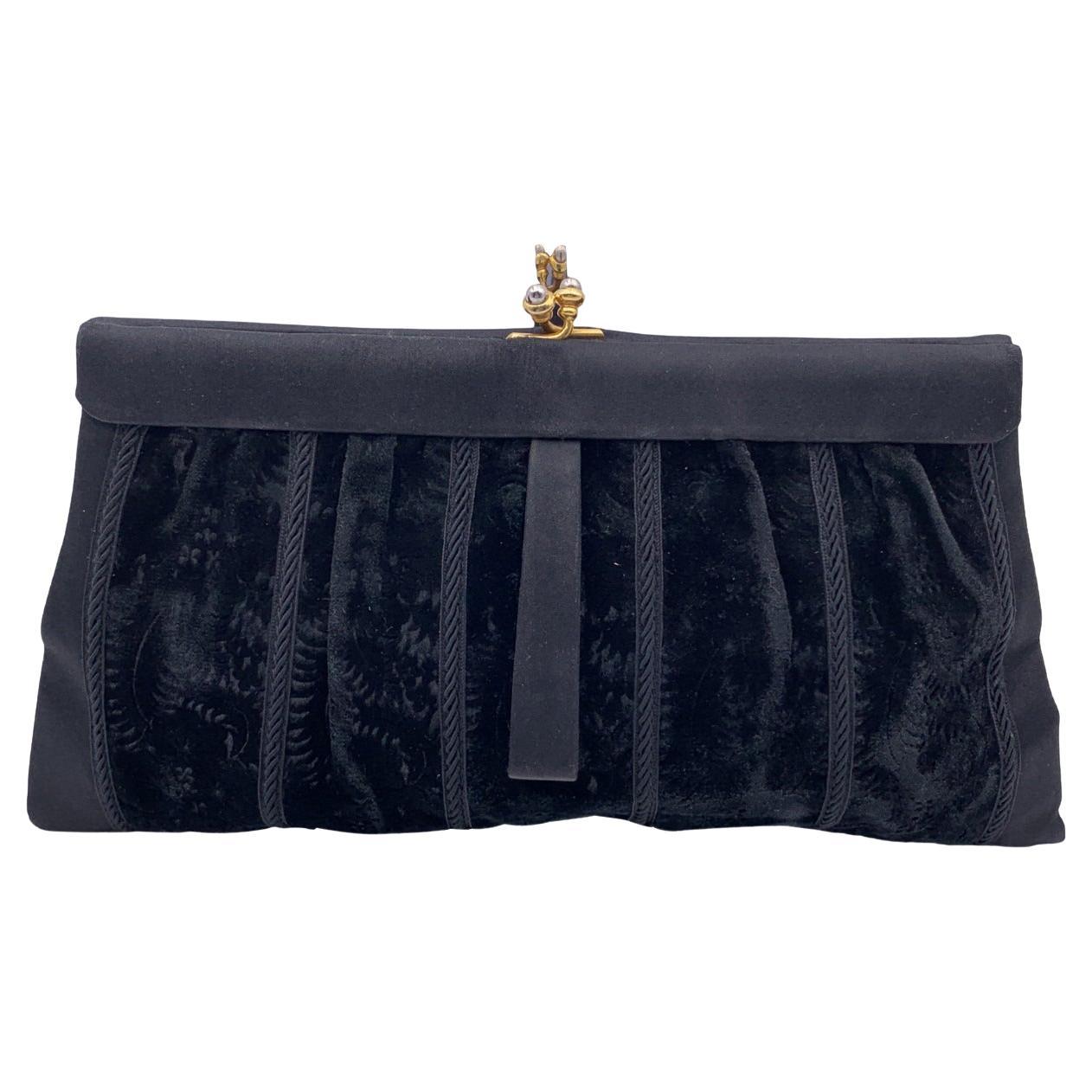Gucci Rare Vintage Black Velvet Satin Evening Bag Clutch Handbag