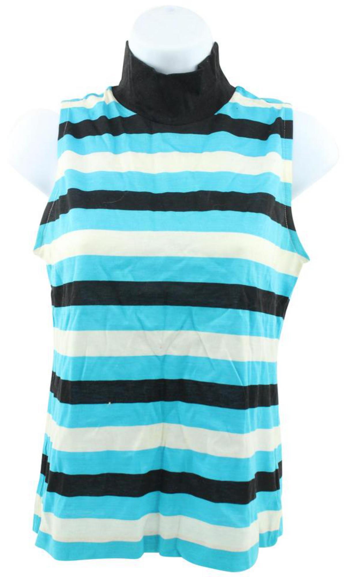 Gucci Rare Vintage Blue Stripe Sleeveless Turtleneck Vest Shirt 114g13 For Sale 6