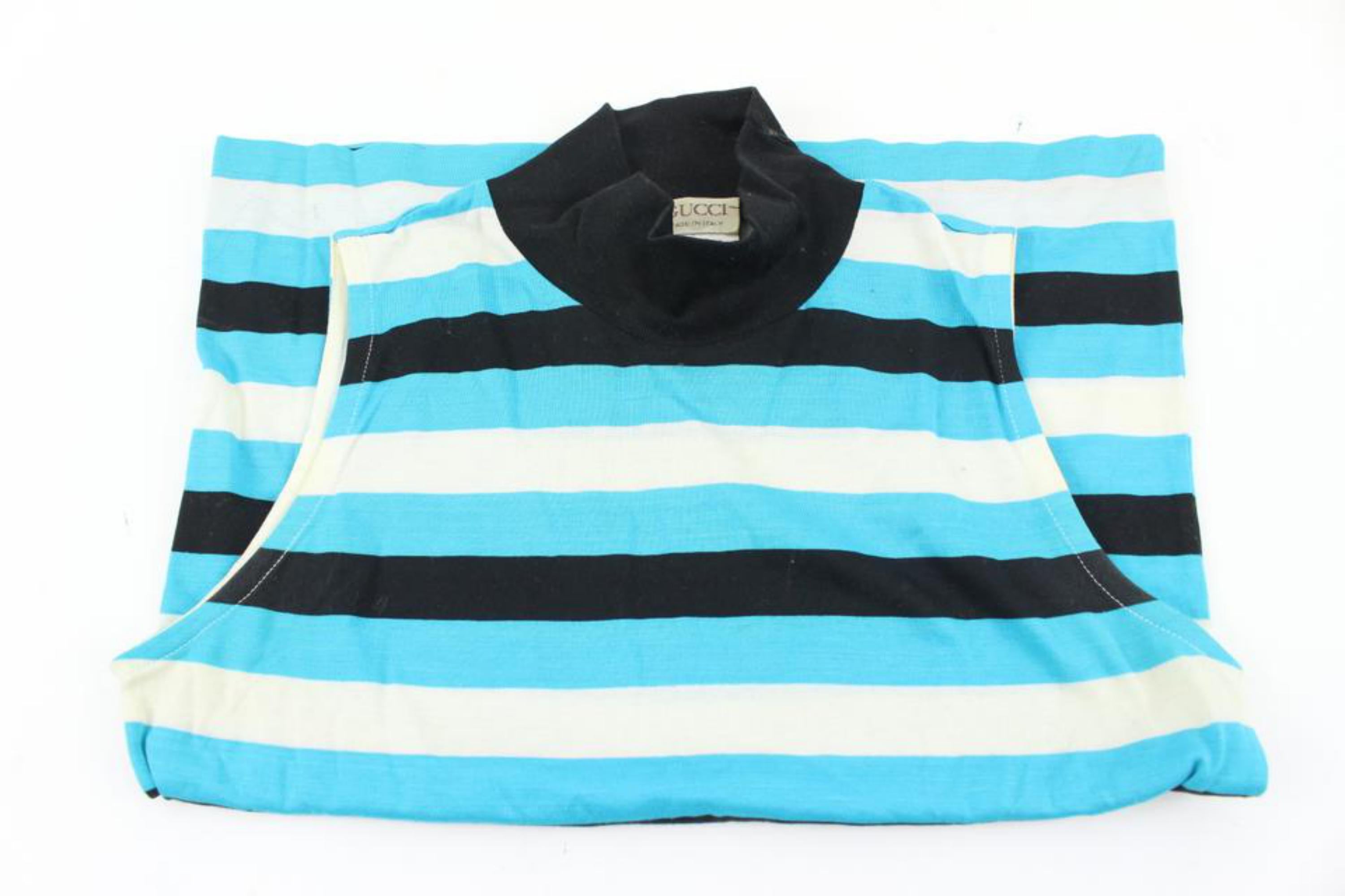 Gucci Rare Vintage Blue Stripe Sleeveless Turtleneck Vest Shirt 114g13 For Sale 7