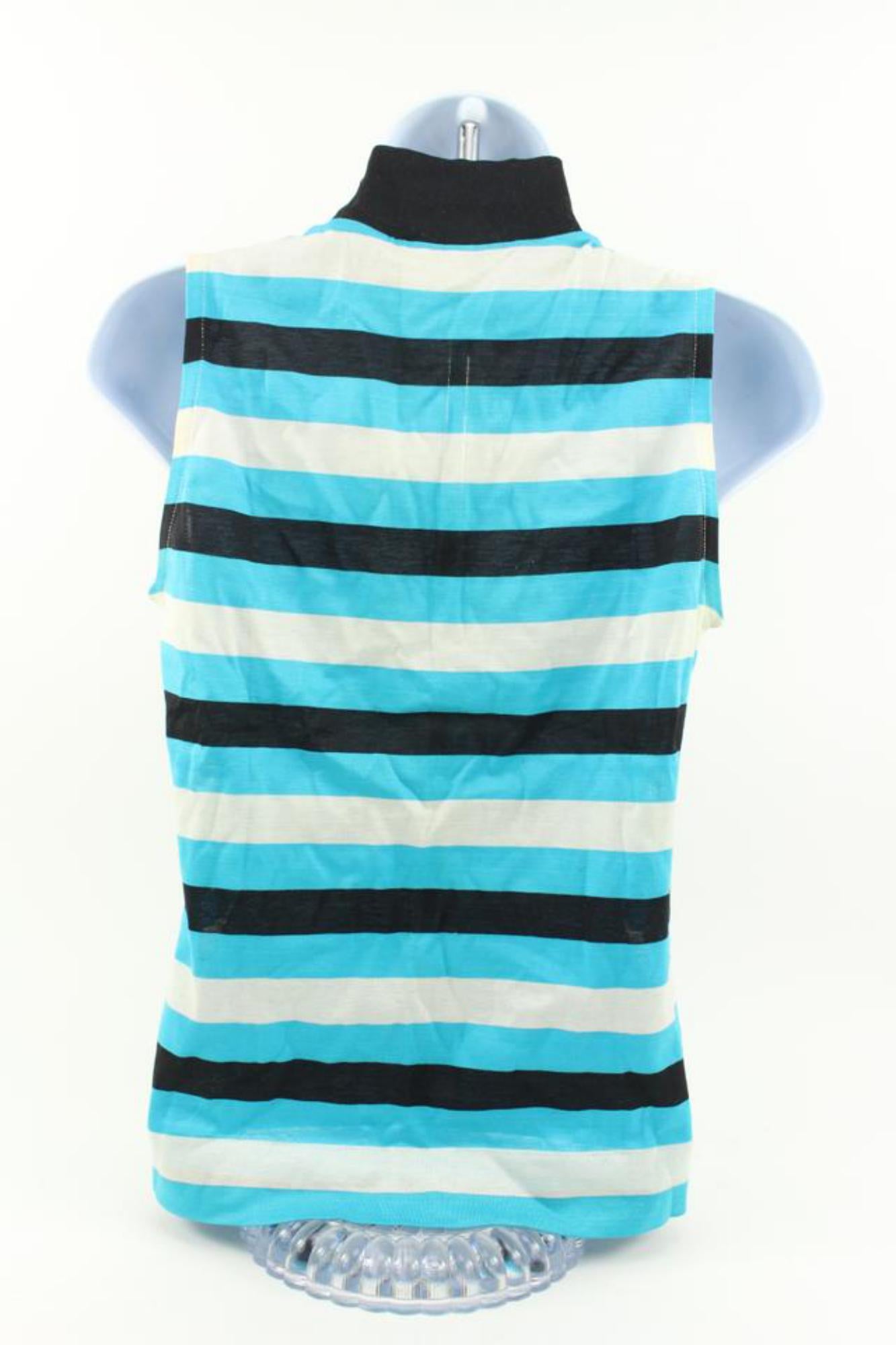 Gucci Rare Vintage Blue Stripe Sleeveless Turtleneck Vest Shirt 114g13 In Excellent Condition For Sale In Dix hills, NY