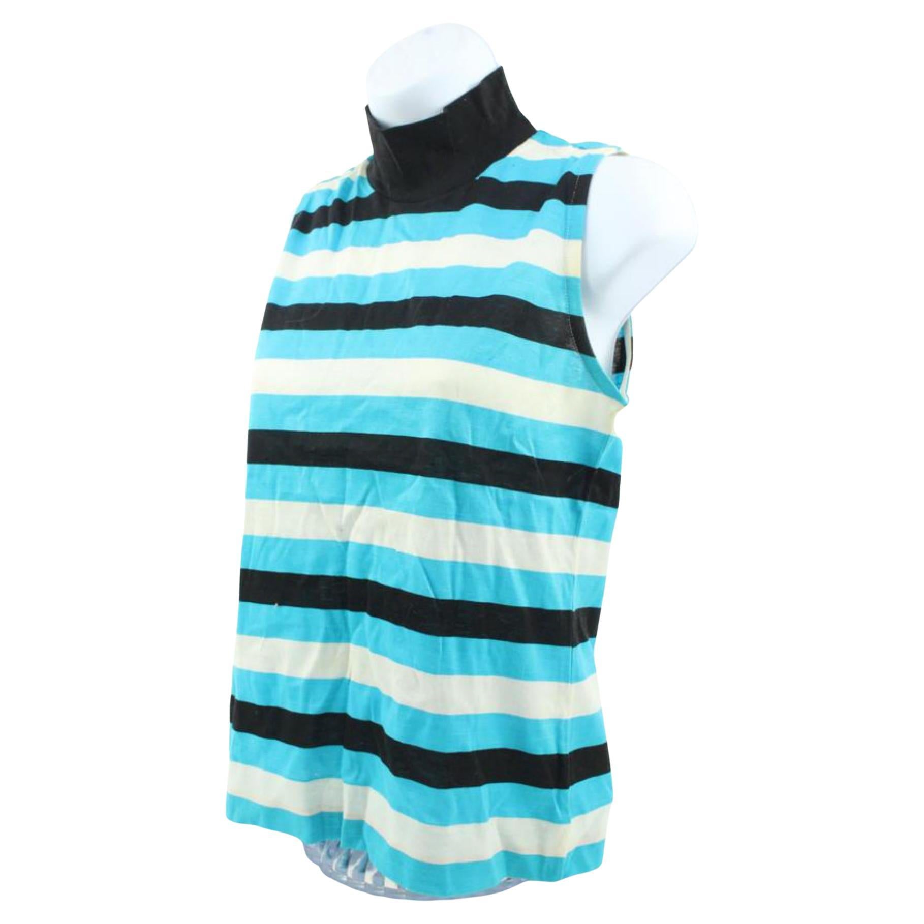 Gucci Rare Vintage Blue Stripe Sleeveless Turtleneck Vest Shirt 114g13 For Sale