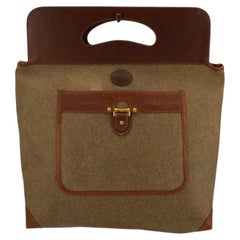 Gucci Rare Vintage Brown Canvas Large Square Handbag Shopping Bag