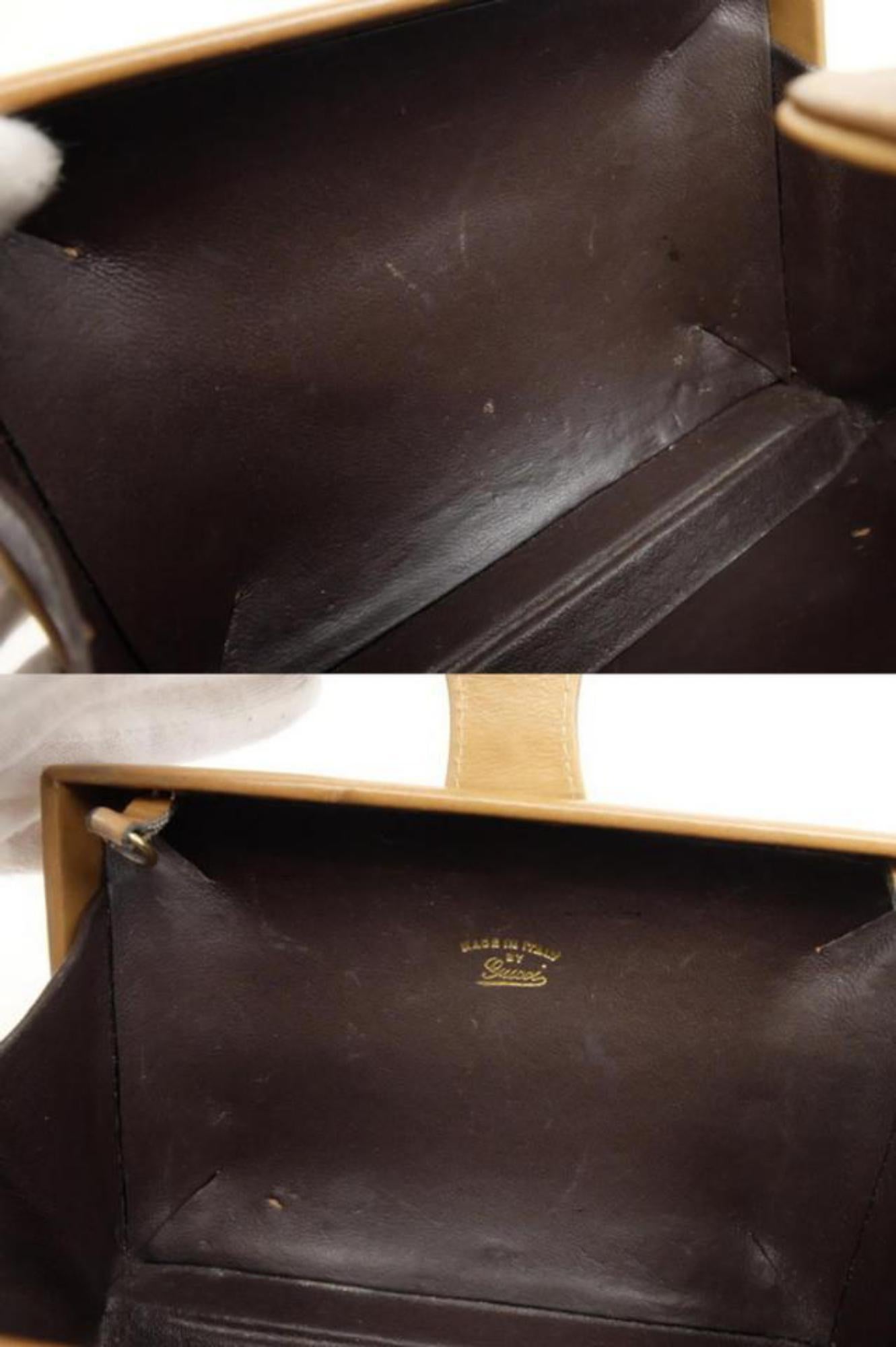 Gucci (Rare) Wooden Minaudiere 2way 230186 Brown Wood Cross Body Bag In Good Condition For Sale In Forest Hills, NY