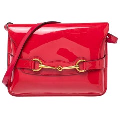 Gucci Raspberry Red Patent Leather Large Horsebit Shoulder Bag