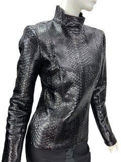 Gucci Real Python High Neck Fitted Black Turtleneck Jacket It 42 US 6
