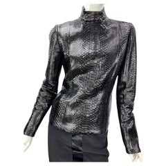 Gucci Real Python High Neck Fitted Black Turtleneck Jacket It 42 US 6