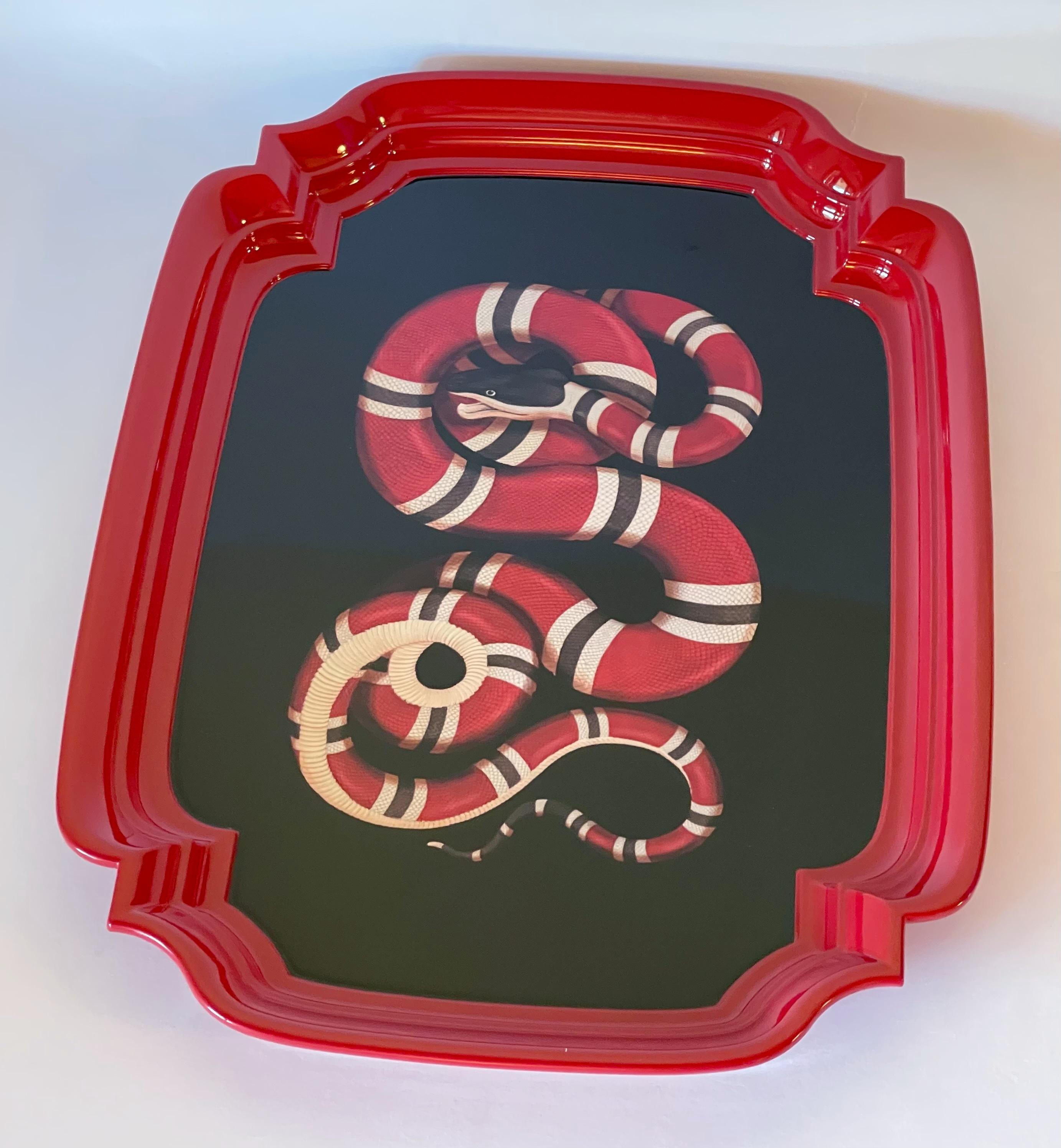 Italian Gucci Red and Black Snake Tray
