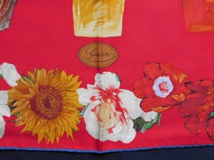 Gucci Red and Blue Scarf with Flowerpots and Van Gogh-esque Sunflowers, 1990