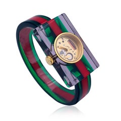 Gucci Red and Green Plexi Web Watch 143.5 Skeleton Dial