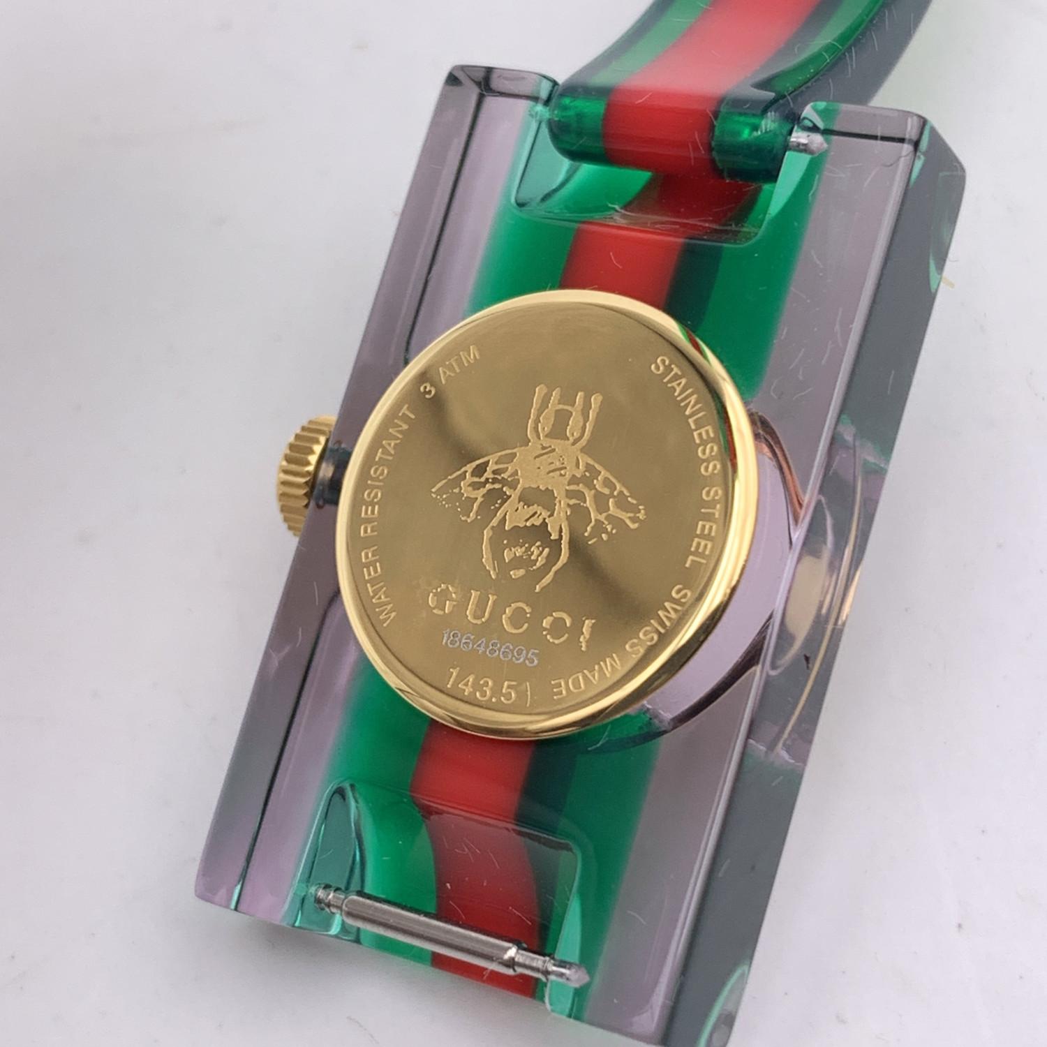 Gucci Red and Green Plexi Web Watch 143.5 Skeleton Dial In Excellent Condition In Rome, Rome