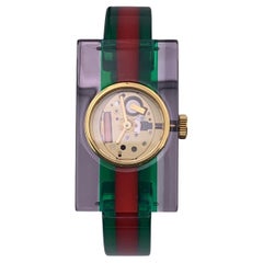 Gucci Red and Green Plexi Web Watch 143.5 Skeleton Dial
