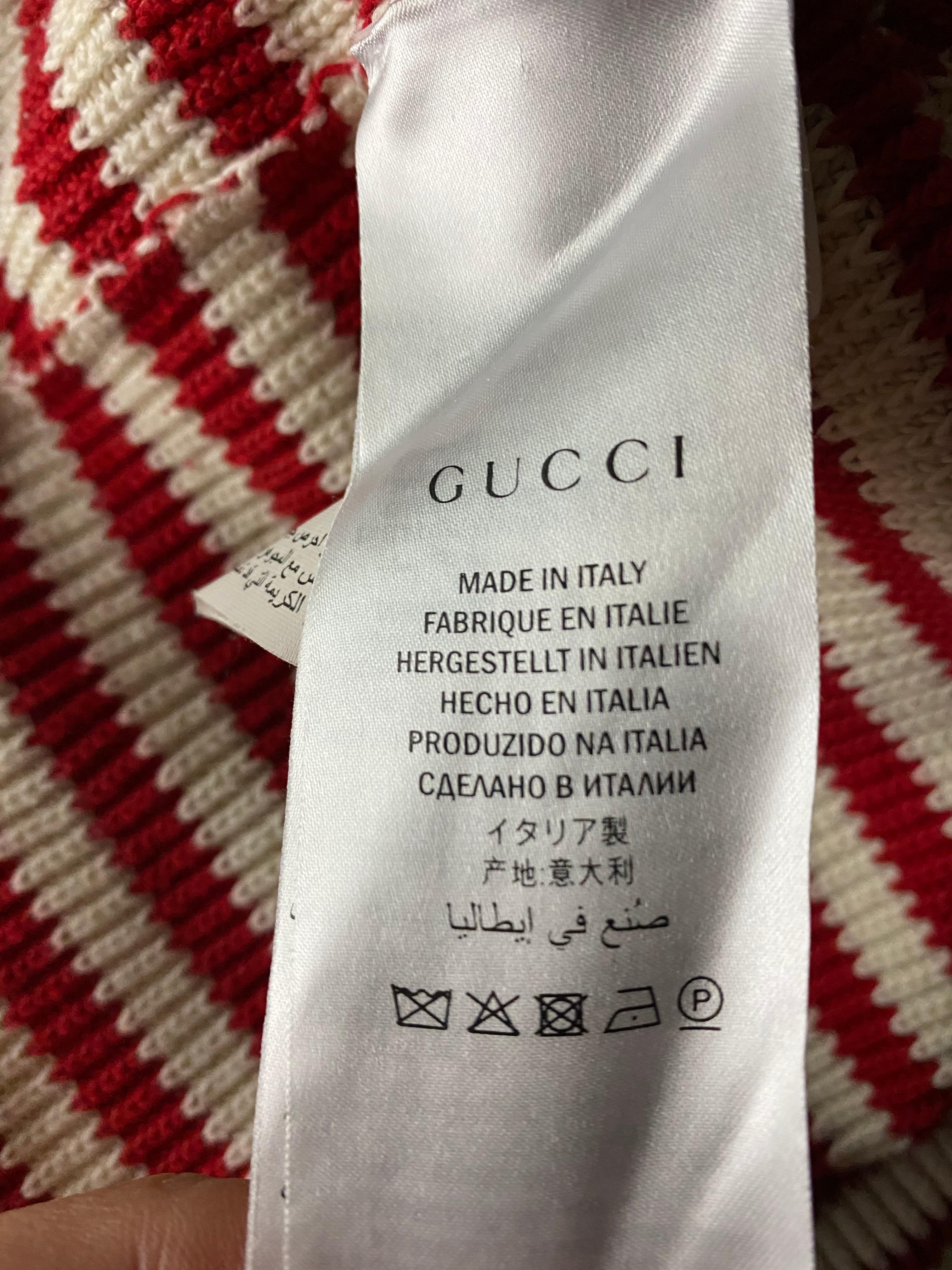 Gucci - Pull en laine tricotée rouge et blanc en vente 5