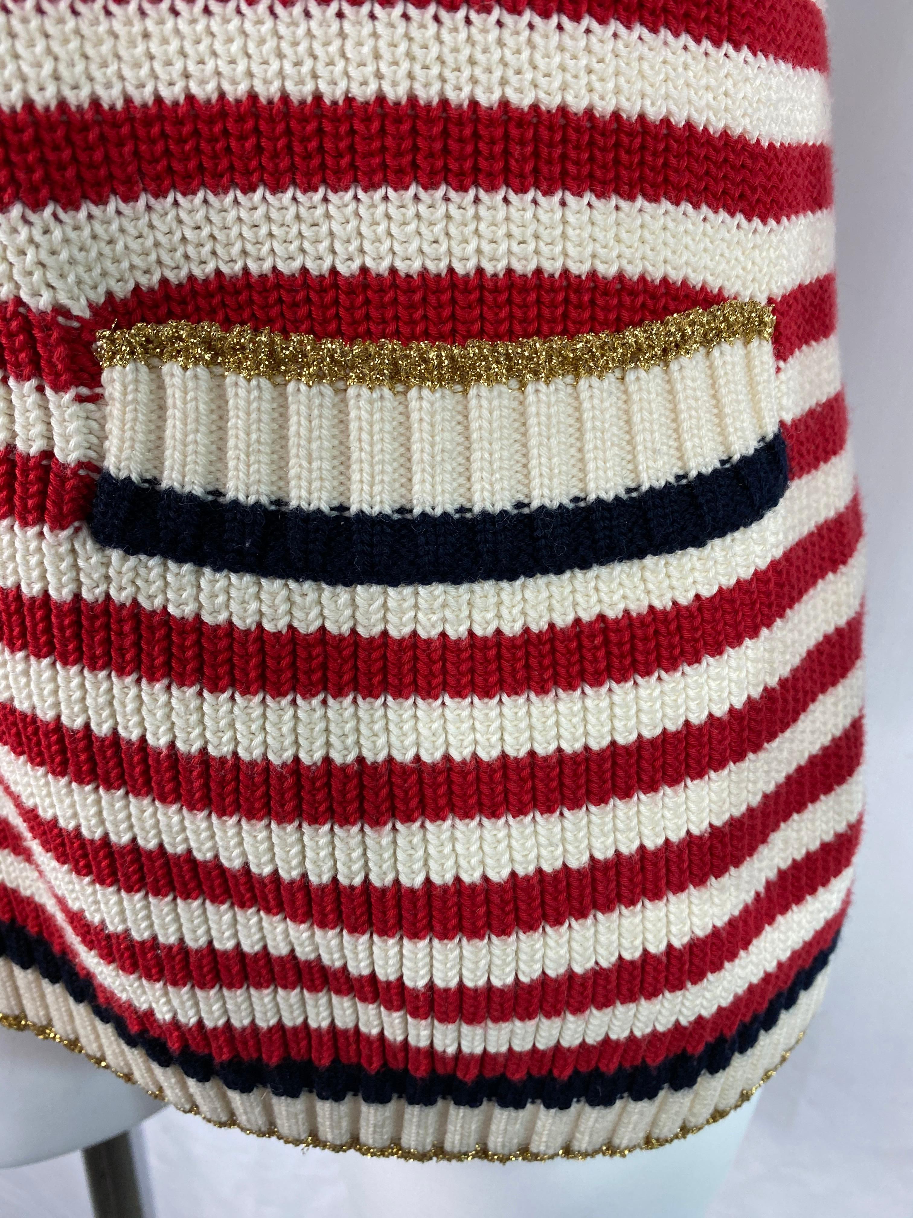 Marron Gucci - Pull en laine tricotée rouge et blanc en vente